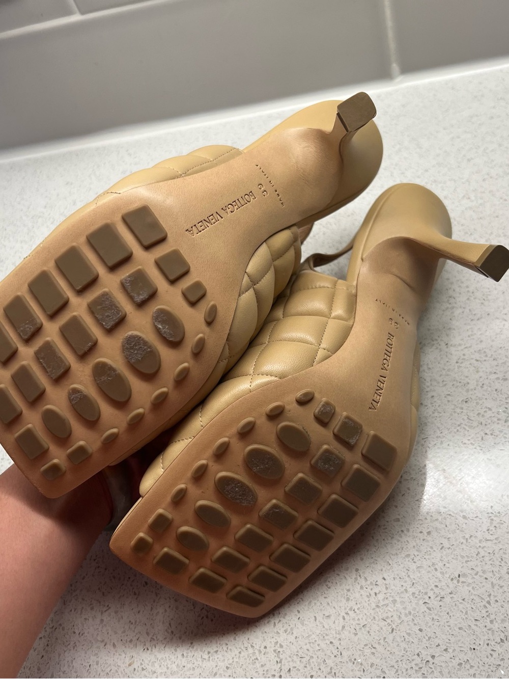 Bottega Veneta Quilted Leather Slingback Heels in Beige-Tan - Picture 3 of 6